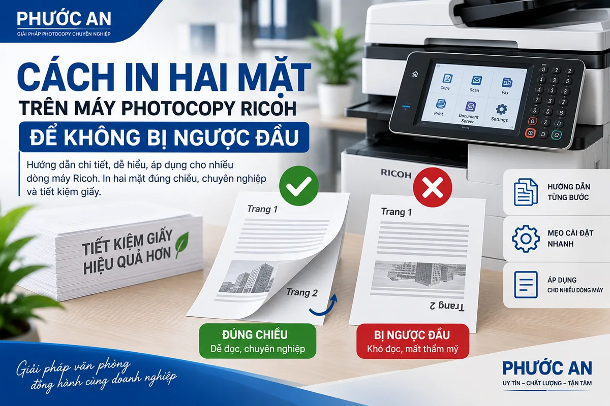 Cách in hai mặt trên máy photocopy Ricoh để không bị ngược đầu