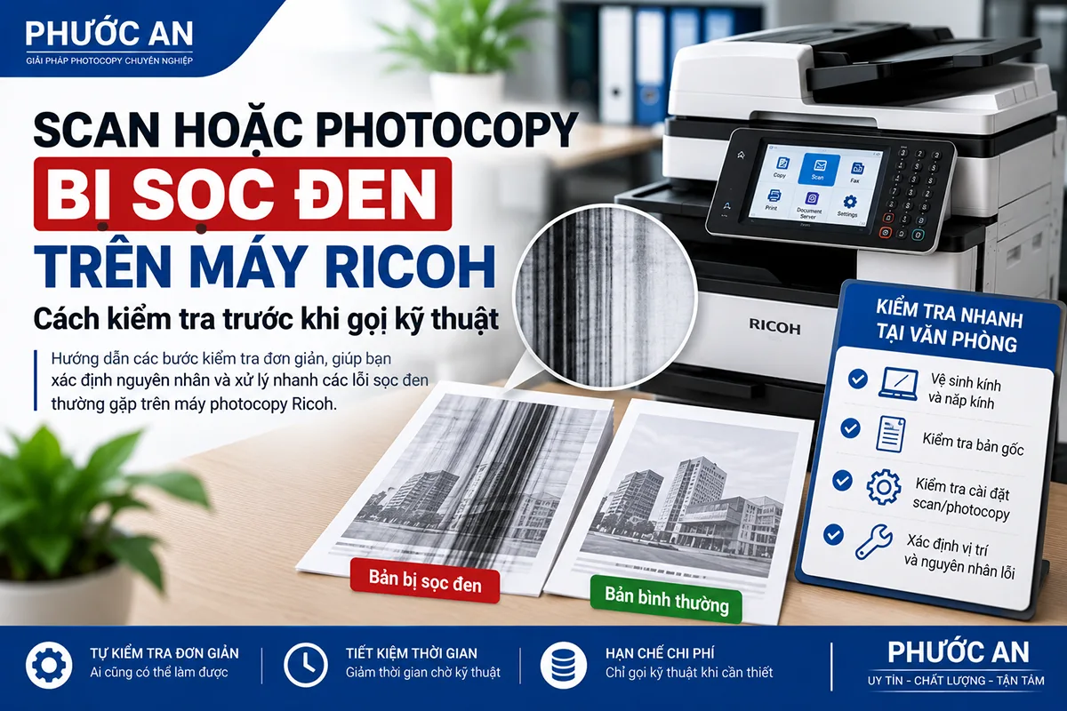 Scan hoặc photocopy bị sọc đen trên máy Ricoh: Cách kiểm tra trước khi gọi kỹ thuật