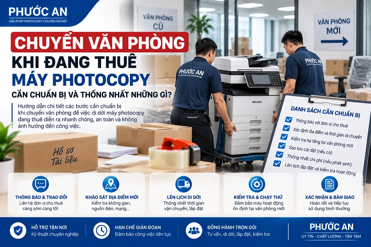 Chuyển văn phòng khi đang thuê máy photocopy: Cần chuẩn bị và thống nhất những gì?