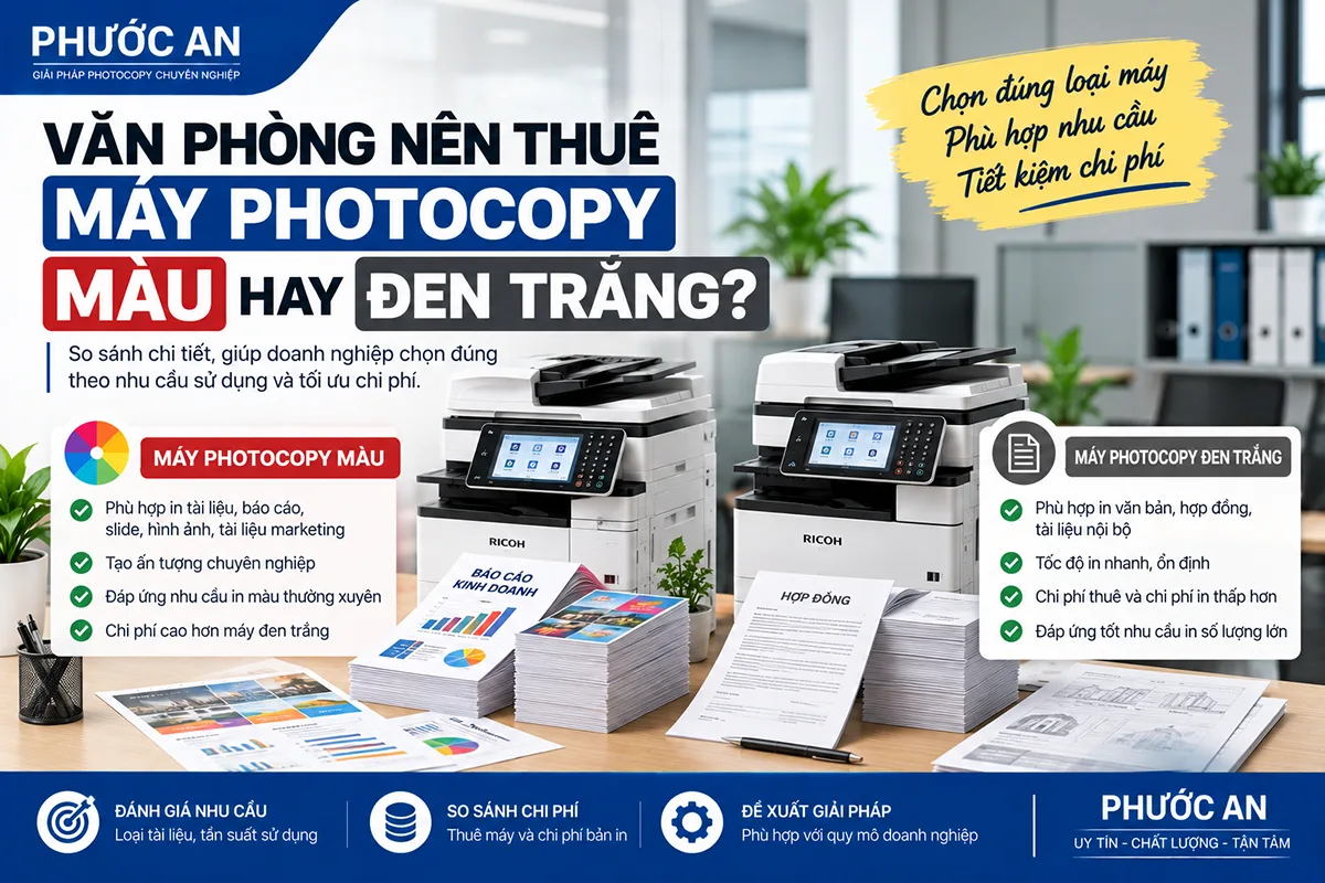 Văn phòng nên thuê máy photocopy màu hay đen trắng?