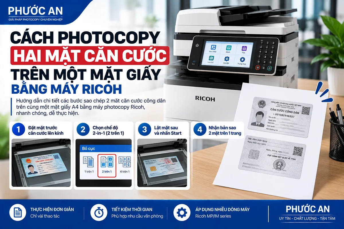 Cách photocopy hai mặt căn cước trên một mặt giấy bằng máy Ricoh