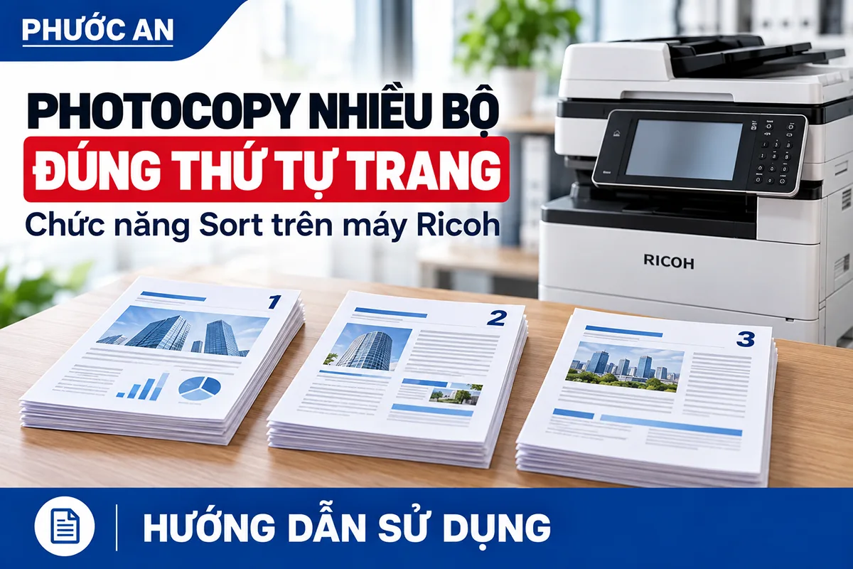 Cách photocopy nhiều bộ đúng thứ tự trang trên máy Ricoh bằng Sort
