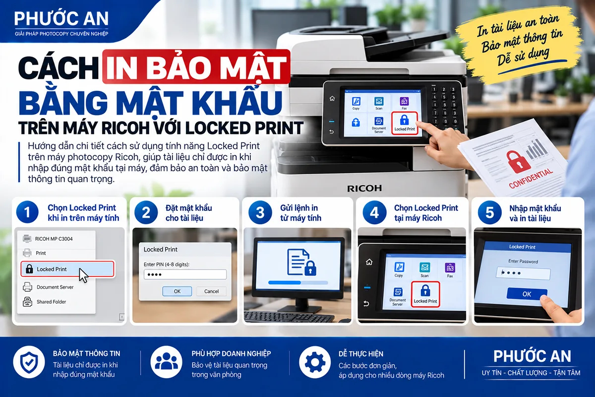 Cách in bảo mật bằng mật khẩu trên máy Ricoh với Locked Print