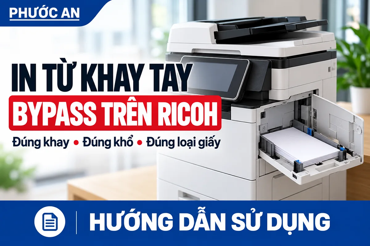 Cách in từ khay tay Bypass trên máy Ricoh: chọn khay, khổ và loại giấy